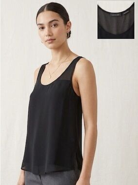 Forever 21 chiffon tank top size medium semi-sheer black scoop neckline straps